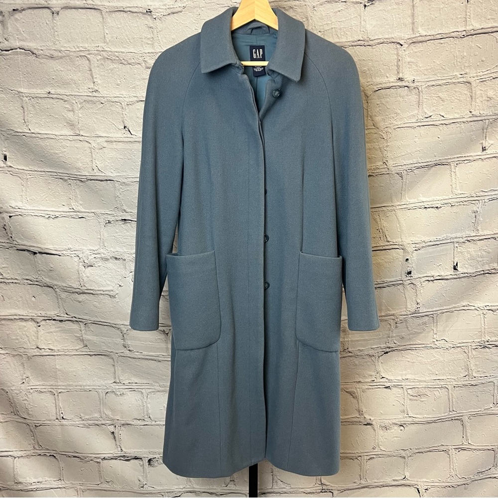 GAP Vintage Blue Wool Blend Long Pea Coat